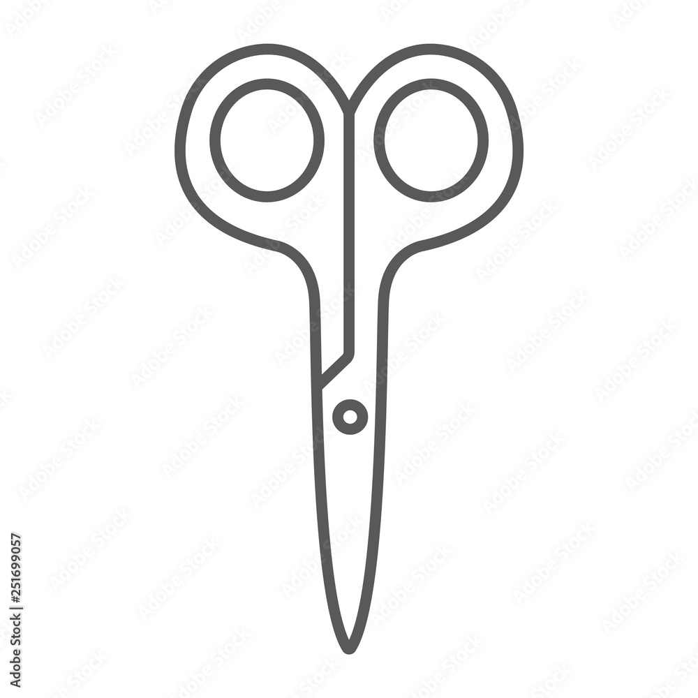 Poster scissors thin line icon, barber and tool, cut sign, vector graphics, a linear pattern on a white bac