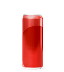 Blank metal red can on white background. Mock up for design