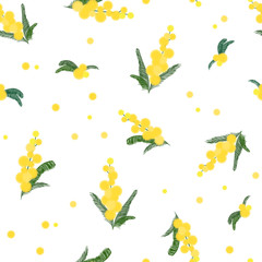 The spring seamless pattern with branches of mimosa. Vector.