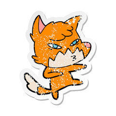 distressed sticker of a clever cartoon fox