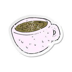 retro distressed sticker of a cartoon coffee cup