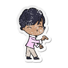 distressed sticker of a cartoon woman thinking