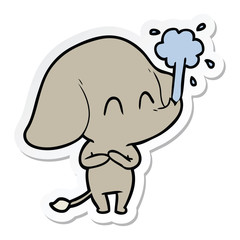 sticker of a cute cartoon elephant spouting water