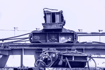 Mechanical equipment and rails for towing ships September 1, 2018, photographed at Tangshan Ark Shipyard, Luannan County, Tangshan City, Hebei Province, China, Asia