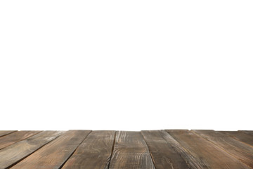 Empty wooden surface against white background. Mockup for design