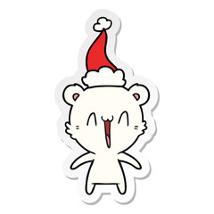 happy polar bear sticker cartoon of a wearing santa hat