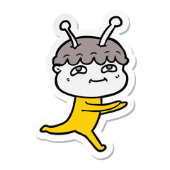 sticker of a friendly cartoon spaceman running