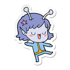 sticker of a happy alien girl cartoon
