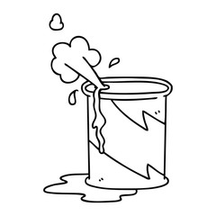 quirky line drawing cartoon exploding oil can