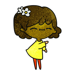 textured cartoon of cute kawaii girl