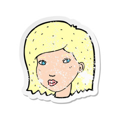 retro distressed sticker of a cartoon female face