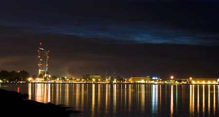 Seaside city at night