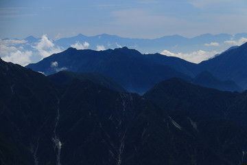 剣岳山頂からの南アルプスの眺望