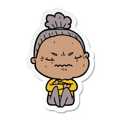 sticker of a cartoon annoyed old lady