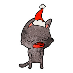 talking cat textured cartoon of a wearing santa hat