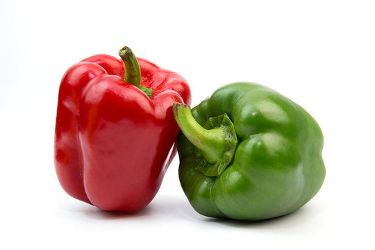 Red and green bell pepper isolated on white background 
