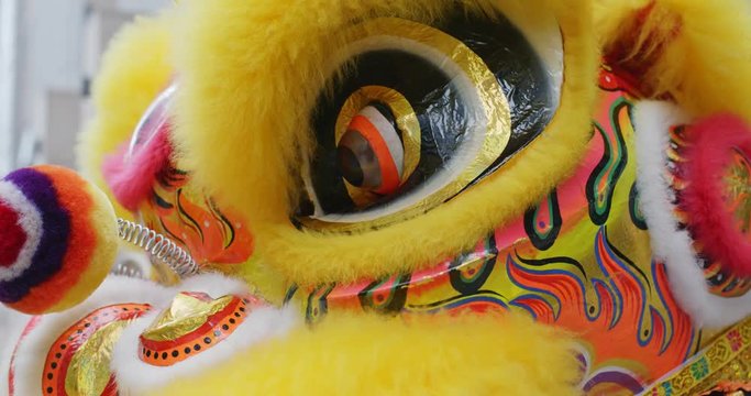 Yellow Chinese lion dance for lunar new year