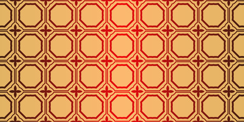 Traditional geometric Ornament. Seamless Vector Pattern. Interior Decoration, Wallpaper, Invitation, Fashion Design. Sunrise red color