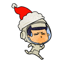 textured cartoon of a stressed astronaut wearing santa hat