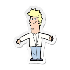 sticker of a cartoon happy man with open arms