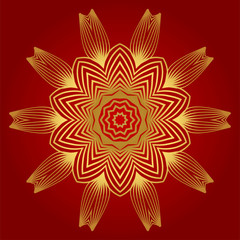 Ornamental Arabic Pattern With Mandala. Vintage Vector For Print Or Web Design. Invitation, Wedding Card, National Design. Luxury red gold color