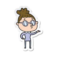 sticker of a cartoon woman wearing glasses