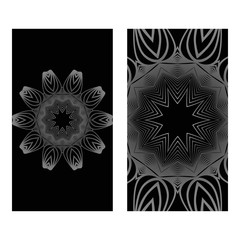 Design Vintage Cards With Floral Mandala Pattern And Ornaments. Vector Illustatration. The Front And Rear Side. Black silver color