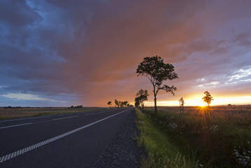 Road and sunset