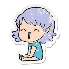 distressed sticker of a cartoon elf girl