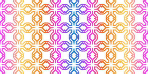 Modern Traditional Geometric Seamless Pattern. Decorative Texture For Wallpaper, Invitation, Fabric. Vector Illustration. Rainbow neon Color.