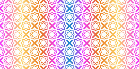 Unique, Abstract Geometric Pattern. Seamless Vector Illustration. For Fantastic Design, Wallpaper, Background, Fantastic Print. Rainbow neon gradient color