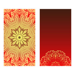 Obraz na płótnie Canvas Luxury red, sunrise, gold color The Front And Rear Side. Mandala Design Elements. Wedding Invitation, Thank You Card, Save Card, Baby Shower. Vector Illustration.