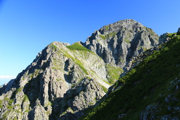 剣岳山頂への道　前衛峰　前劔から平蔵の頭、剱岳を望む