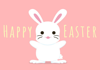 happy easter greeting card with hooray bunny, vector illustration