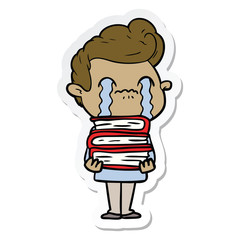 sticker of a cartoon man crying