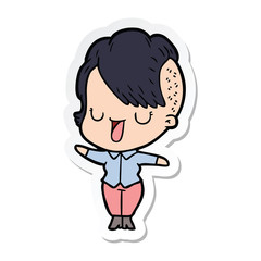 Obraz premium sticker of a cute cartoon girl with hipster haircut