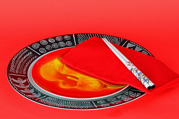 Chinese Dinner Dishes in Bright Colors and Geometric Design