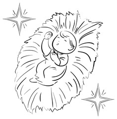 Christmas child and star line-art