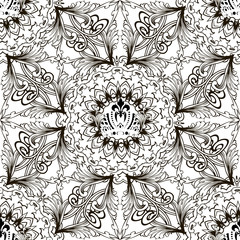 Baroque black and white vintage vector seamless pattern. Ornamental floral background. Antique baroque ornament in Victorian style. Royal crown. Scroll leaves, flowers. Mandala. Geometric design