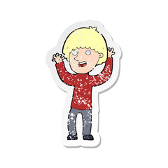 retro distressed sticker of a cartoon happy boy laughing