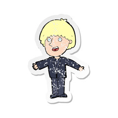 retro distressed sticker of a cartoon happy man