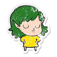 distressed sticker of a cartoon elf girl