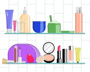 Cosmetics and beauty products vector art set; 15 editable products.