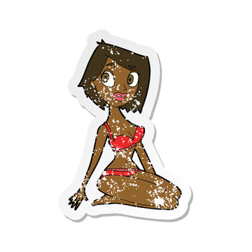 recommend clip art: retro distressed sticker of a cartoon pretty woman in underwear