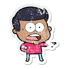 distressed sticker of a cartoon shocked man