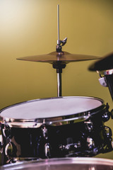 Close up view on drum set in the jam studio or music school