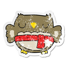 distressed sticker of a cartoon owl