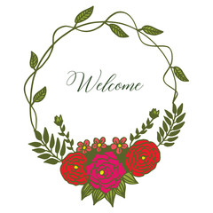 Vector illustration decoration of a circular leaf flower frame for greeting card welcome hand drawn