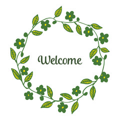 Vector illustration decoration of a circular leaf flower frame for greeting card welcome hand drawn