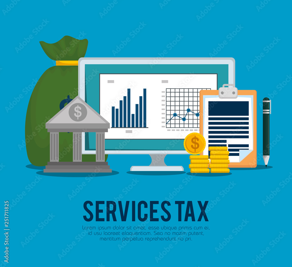 Poster business statistics bar with computer and invoice
